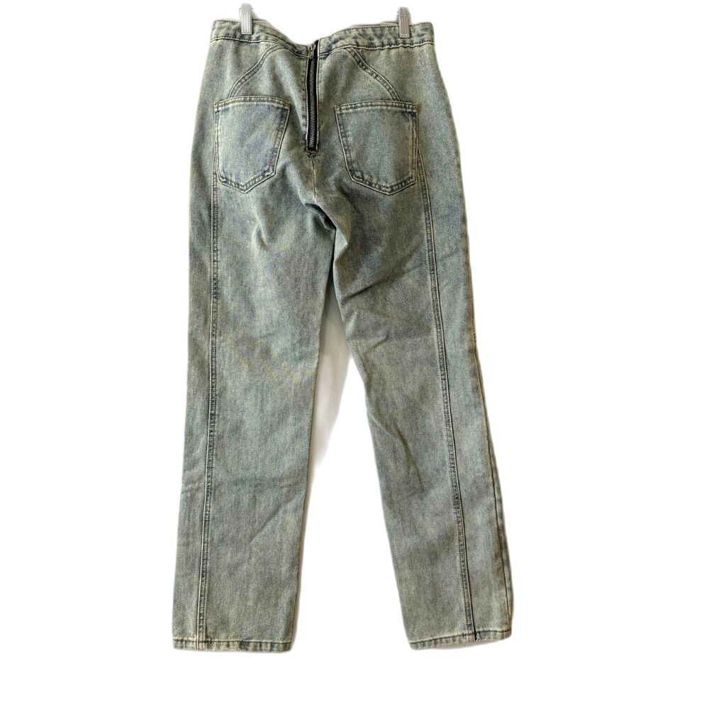PLT Pretty Little Thing Jeans Foldover Waist Front Seams Size 0 Vintage Wash NEW - Picture 3 of 9